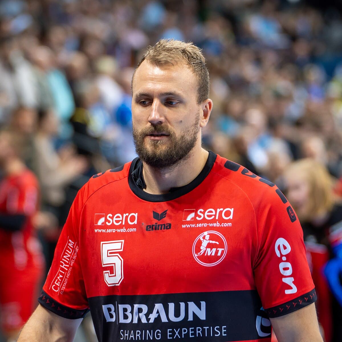 Handball player in match action